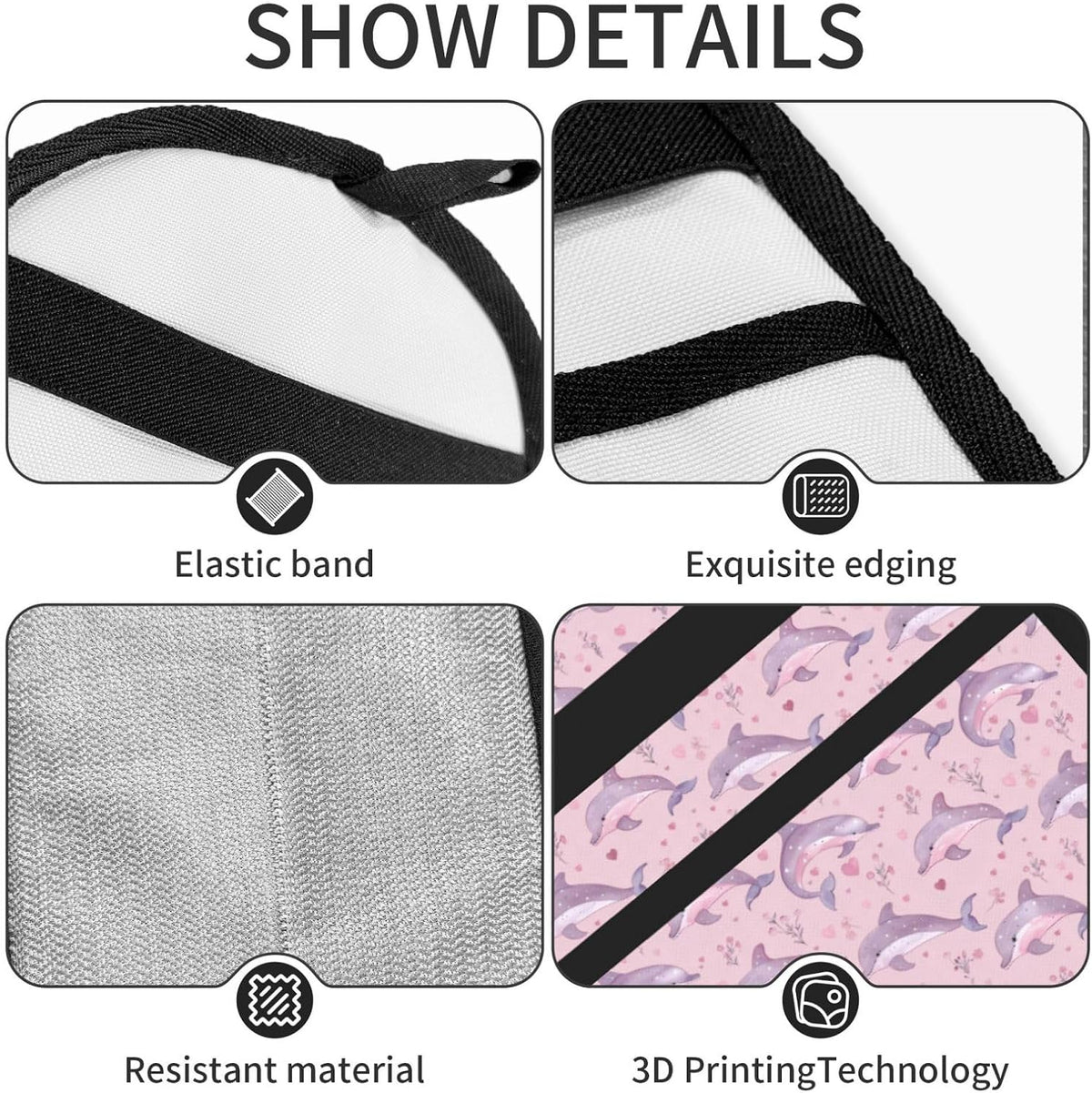 Pink Floral Hearts Dolphin Pet Hair Removal Glove Dogs Hair Remover Glove Cats Fur Removal Tool with Hanging Loop for Couch 6.7X9.5 in