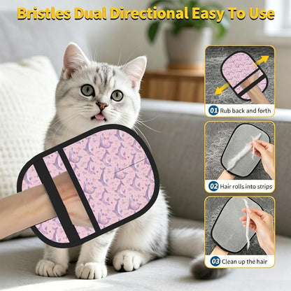 Pink Floral Hearts Dolphin Pet Hair Removal Glove Dogs Hair Remover Glove Cats Fur Removal Tool with Hanging Loop for Couch 6.7X9.5 in
