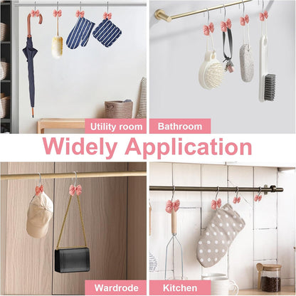 Bow Tie Decorative Shower Curtain Hooks, Pink Bow Knot Shower Curtain Ring Hanger for Bathroom Baby Kids Room Rustproof