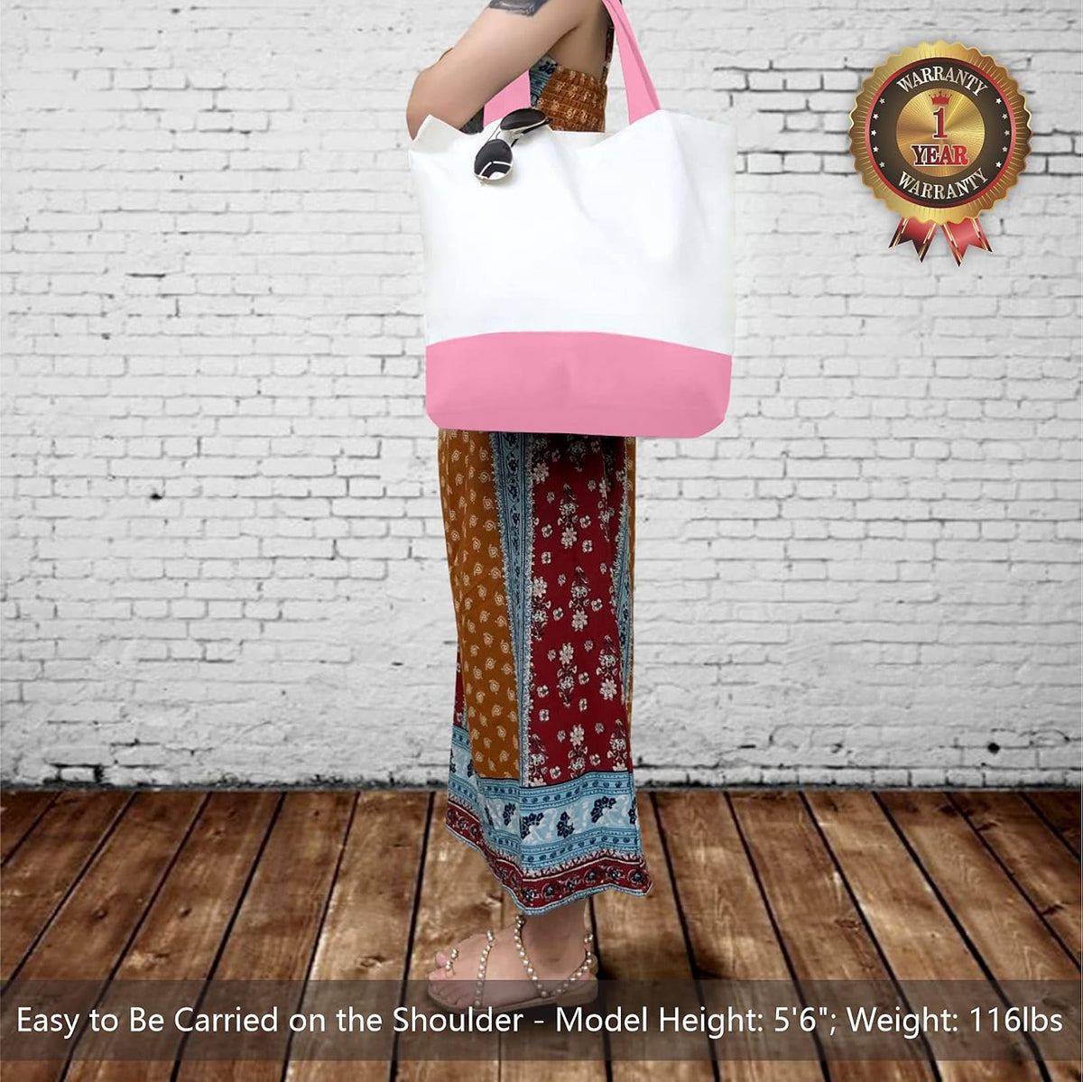 1-Pack Super Strong Large 12oz Cotton Canvas Tote Bag, Reusable Grocery Shopping Cloth Bag, Fashionable Two-Tone Tote for Crafts, DIY Your Creative Designs