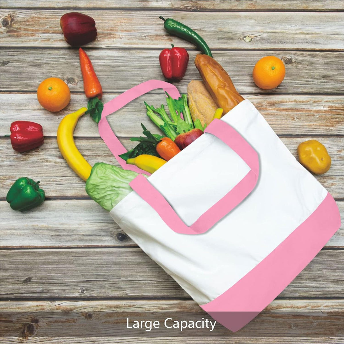 1-Pack Super Strong Large 12oz Cotton Canvas Tote Bag, Reusable Grocery Shopping Cloth Bag, Fashionable Two-Tone Tote for Crafts, DIY Your Creative Designs