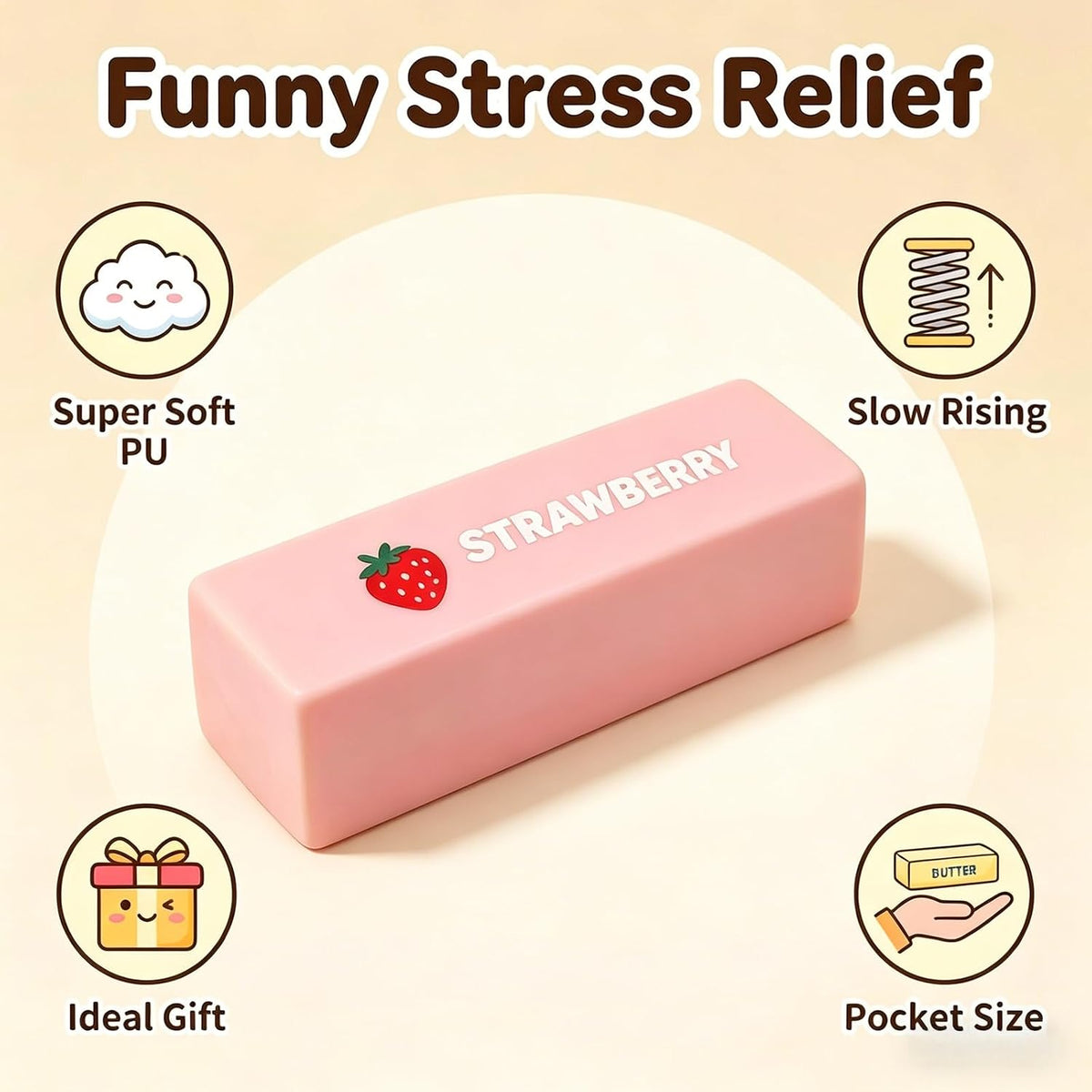 Slow Rebound Cute Butter Squeeze Stress Balls, 2026 New Squeeze Ball Realistic Butter Stick Soft Squeeze Toys, Upgrade Stress Relief Fidget Toys Wet Slow Rebound Stress Relief Toy (1, Pink)