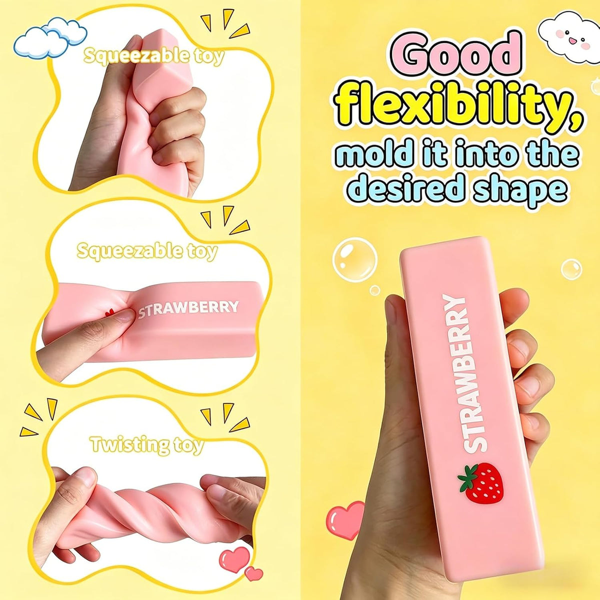 Slow Rebound Cute Butter Squeeze Stress Balls, 2026 New Squeeze Ball Realistic Butter Stick Soft Squeeze Toys, Upgrade Stress Relief Fidget Toys Wet Slow Rebound Stress Relief Toy (1, Pink)