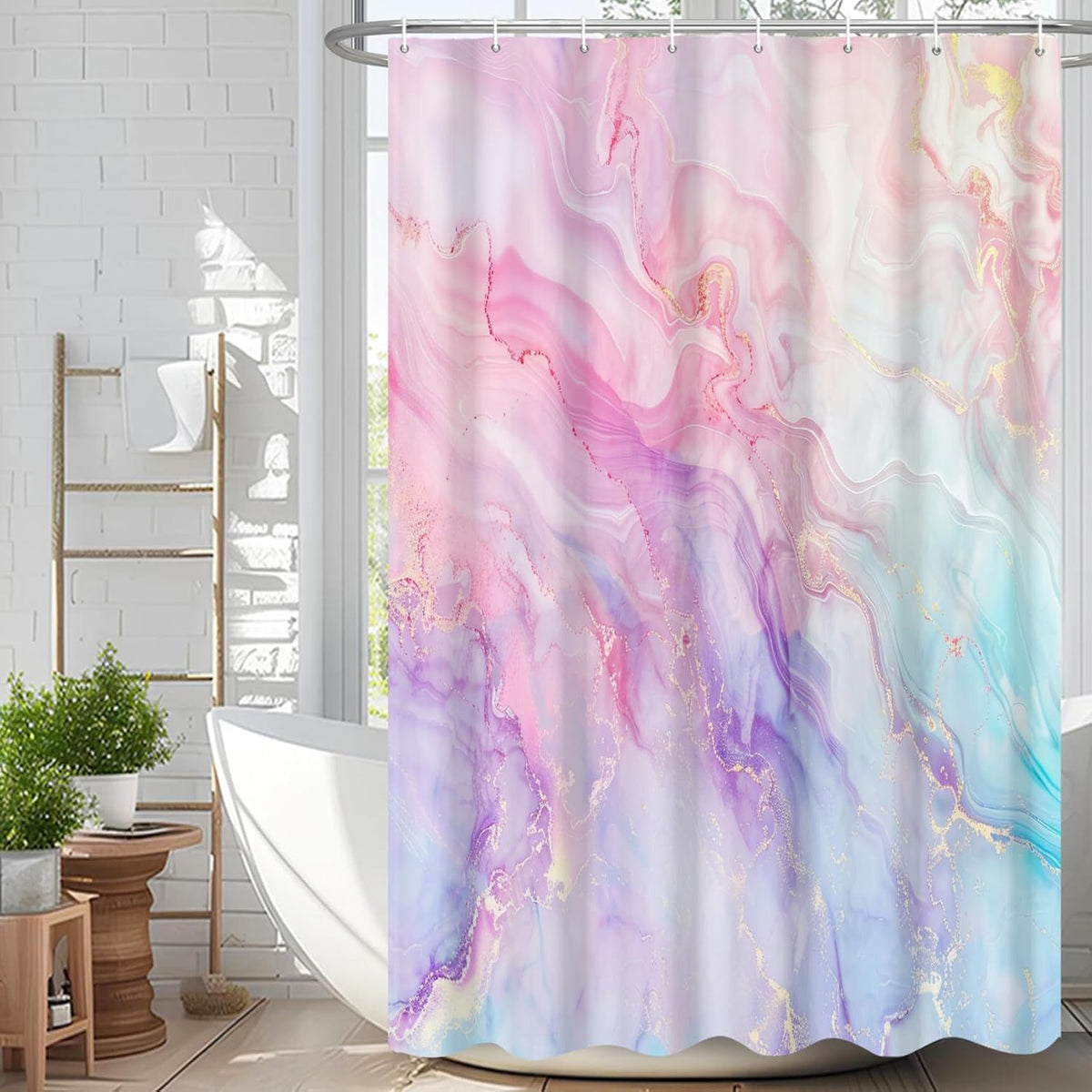 Pink Blue Marble Abstract Shower Curtain Modern Ombre Printed Bath Curtain Waterproof Washable Fabric Bathroom Bathtub Decor Shower Curtain Set with Hooks 48x72 Inch
