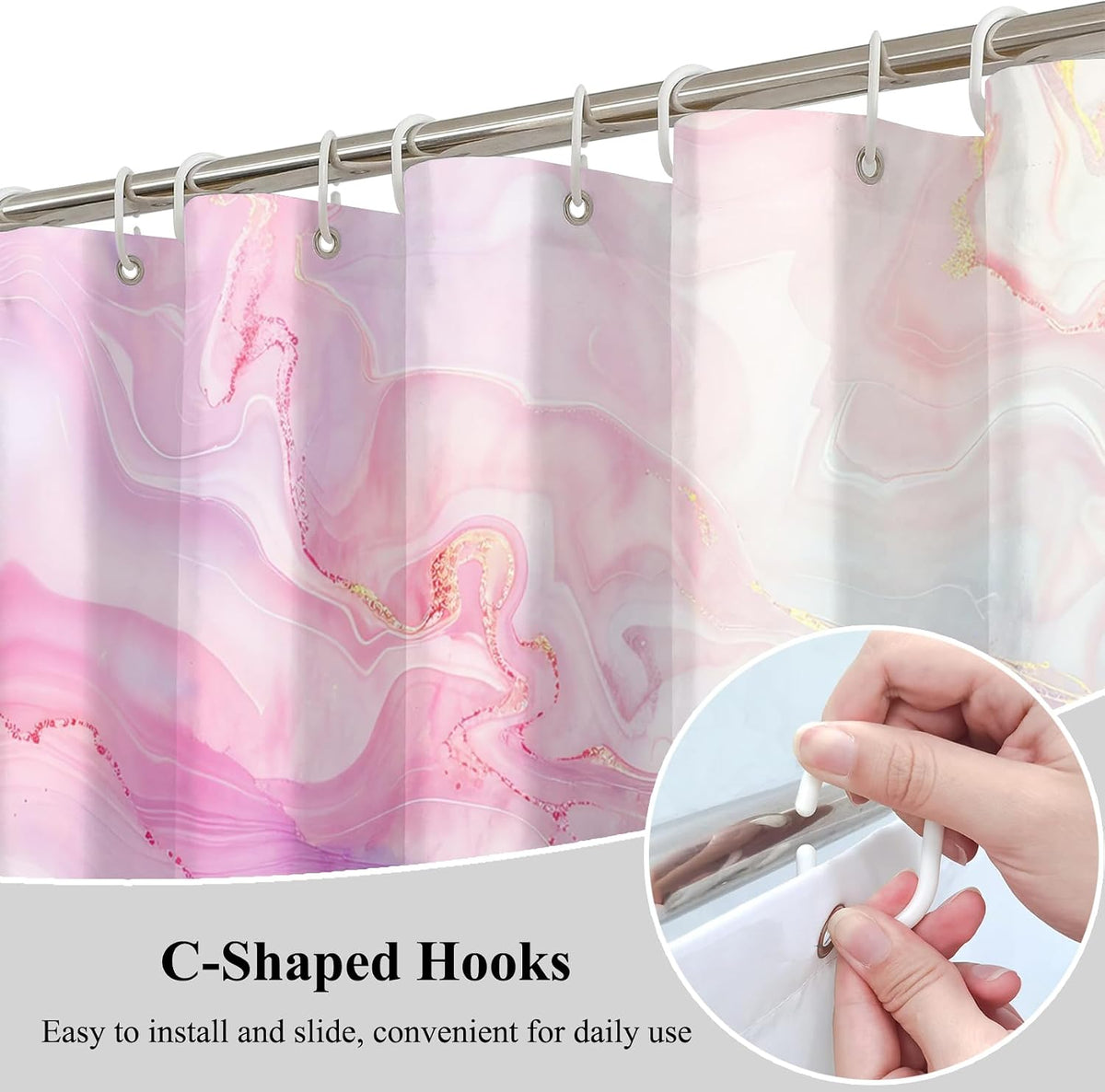 Pink Blue Marble Abstract Shower Curtain Modern Ombre Printed Bath Curtain Waterproof Washable Fabric Bathroom Bathtub Decor Shower Curtain Set with Hooks 48x72 Inch