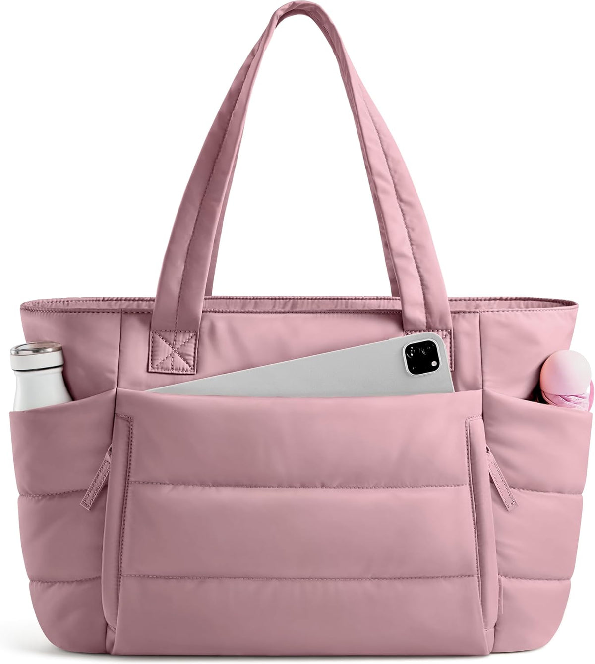 Tote Bag for Women with Zipper, Quilted Puffer Tote Bag with Compartments, Lightweight Puffy Work Bags for Women