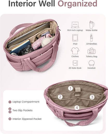 Tote Bag for Women with Zipper, Quilted Puffer Tote Bag with Compartments, Lightweight Puffy Work Bags for Women
