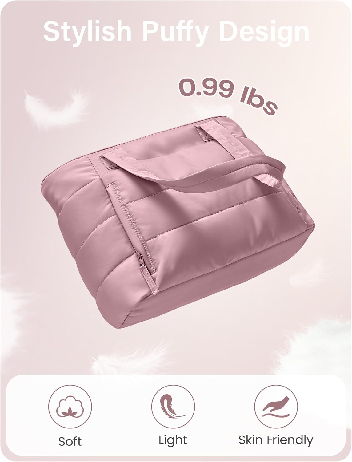 Tote Bag for Women with Zipper, Quilted Puffer Tote Bag with Compartments, Lightweight Puffy Work Bags for Women