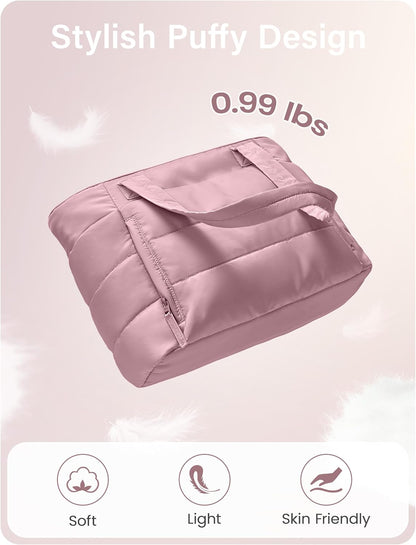 Tote Bag for Women with Zipper, Quilted Puffer Tote Bag with Compartments, Lightweight Puffy Work Bags for Women