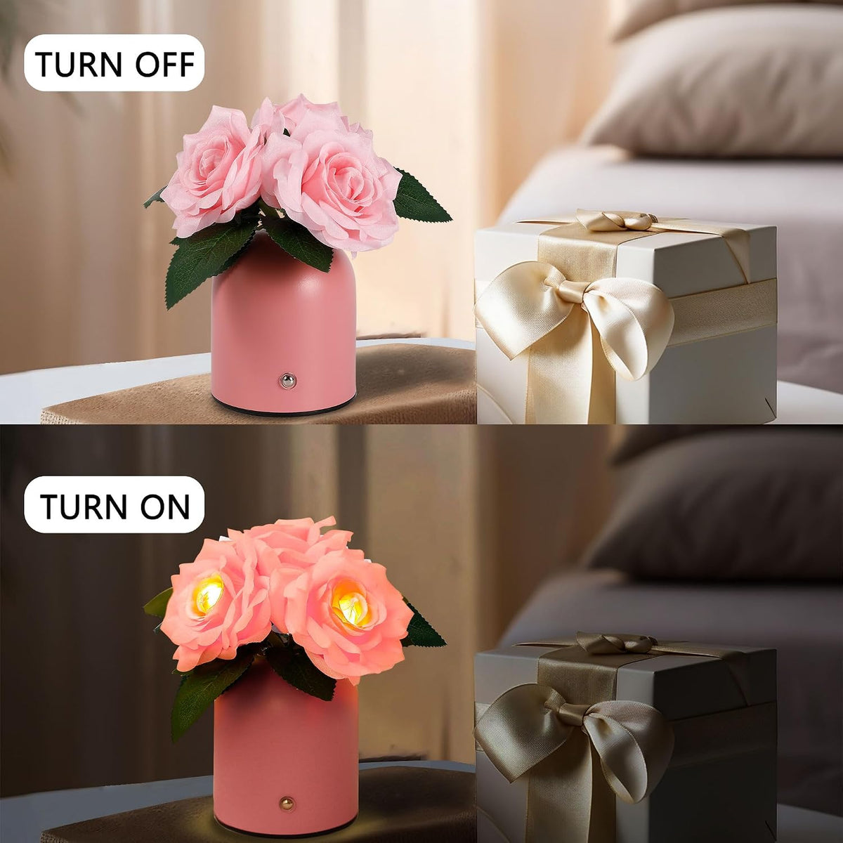 Flower Lamp Gifts for Birthday Christmas Valentines Mothers Day Gifts for Women Mom Grandma Girlfriend Friend Wife Anniversary Birthday, Bedroom Bar Coffee Shop Decor (Rose-Pink-Flower)