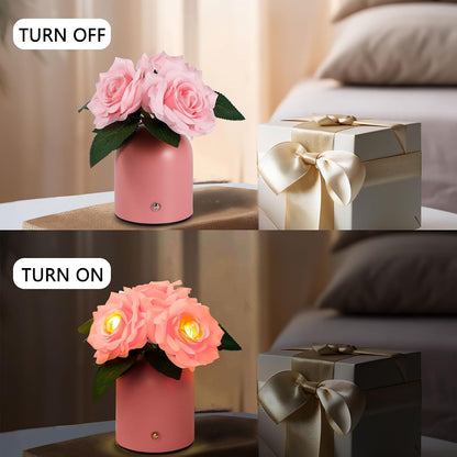 Flower Lamp Gifts for Birthday Christmas Valentines Mothers Day Gifts for Women Mom Grandma Girlfriend Friend Wife Anniversary Birthday, Bedroom Bar Coffee Shop Decor (Rose-Pink-Flower)