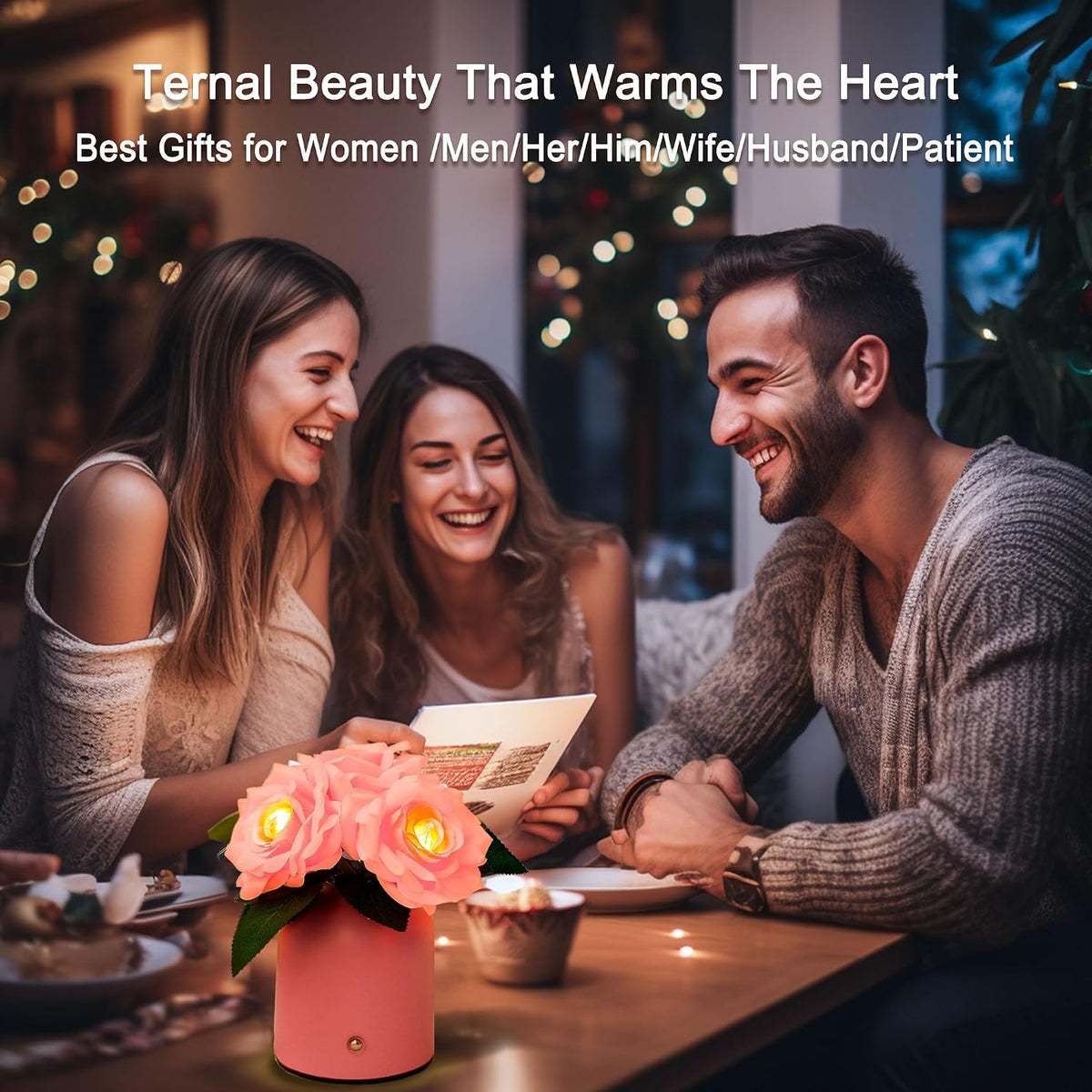 Flower Lamp Gifts for Birthday Christmas Valentines Mothers Day Gifts for Women Mom Grandma Girlfriend Friend Wife Anniversary Birthday, Bedroom Bar Coffee Shop Decor (Rose-Pink-Flower)