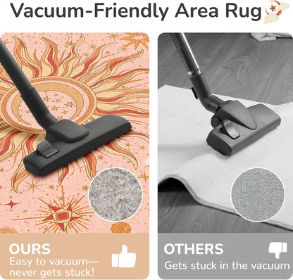 Vacuum-Friendly, 5x7 Washable Area Rug, Pink Gold Beige Red