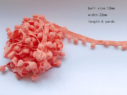 Pom Pom Trim 6 Yards 12mm Ball Fringe Trim for Sewing Accessory Decoration DIY Crafts (Peach, 12mm 181215)