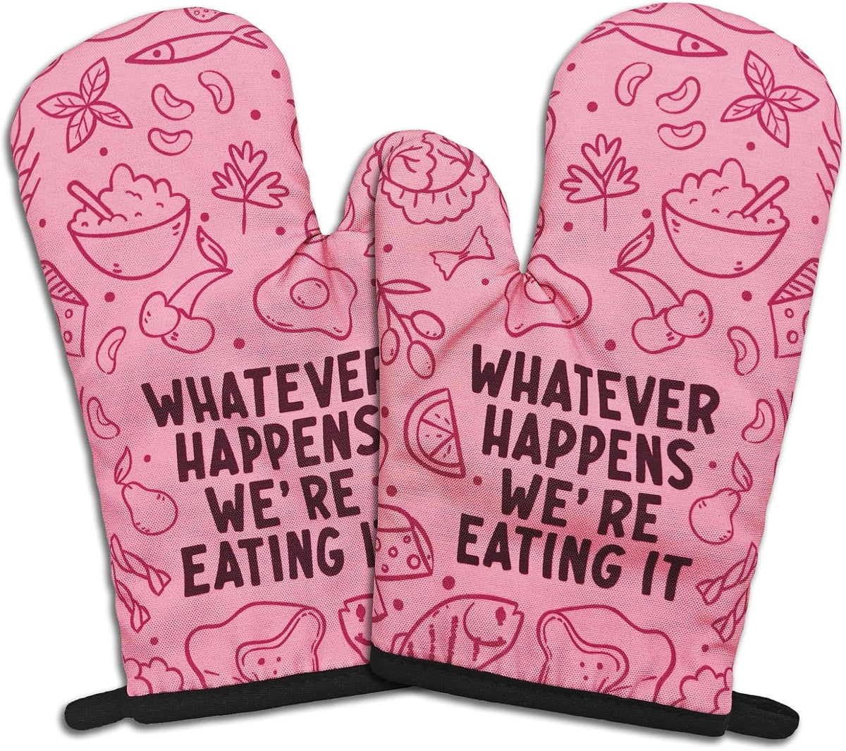 2 Pcs Funny Pink Oven Mitts Whatever Happens We're Eating It Silicone Non-Slip Heat Resistant Oven Mitts with Hanging Loop Kitchen Decor Gifts Great Birthday Gifts for Women Men Chef Baker