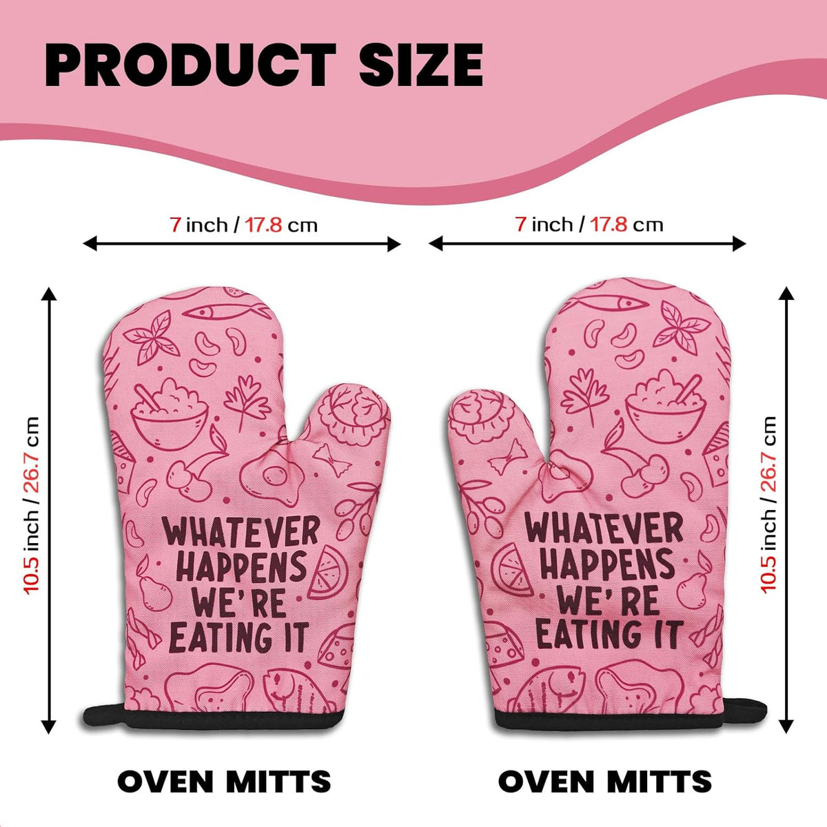 2 Pcs Funny Pink Oven Mitts Whatever Happens We're Eating It Silicone Non-Slip Heat Resistant Oven Mitts with Hanging Loop Kitchen Decor Gifts Great Birthday Gifts for Women Men Chef Baker