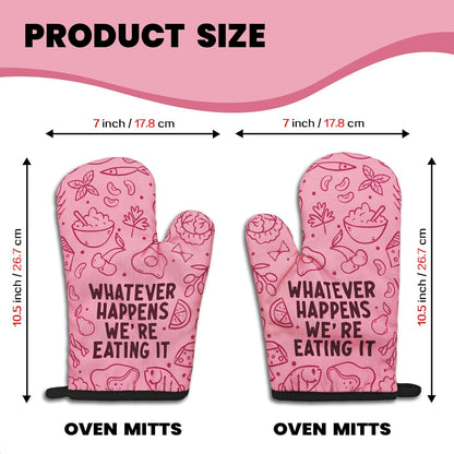 2 Pcs Funny Pink Oven Mitts Whatever Happens We're Eating It Silicone Non-Slip Heat Resistant Oven Mitts with Hanging Loop Kitchen Decor Gifts Great Birthday Gifts for Women Men Chef Baker