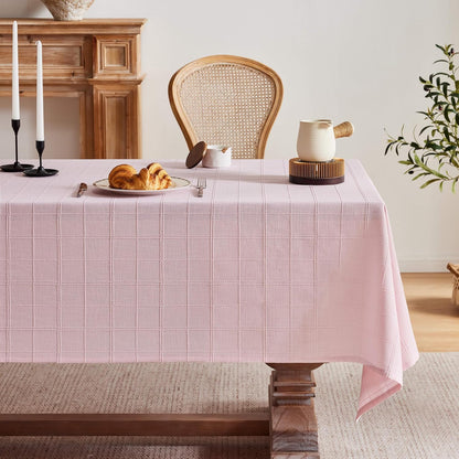 ZeeMart Linen Checked Rectangle Table Cloth 60x84 Inch Pink