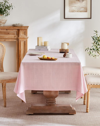 ZeeMart Linen Checked Rectangle Table Cloth 60x84 Inch Pink