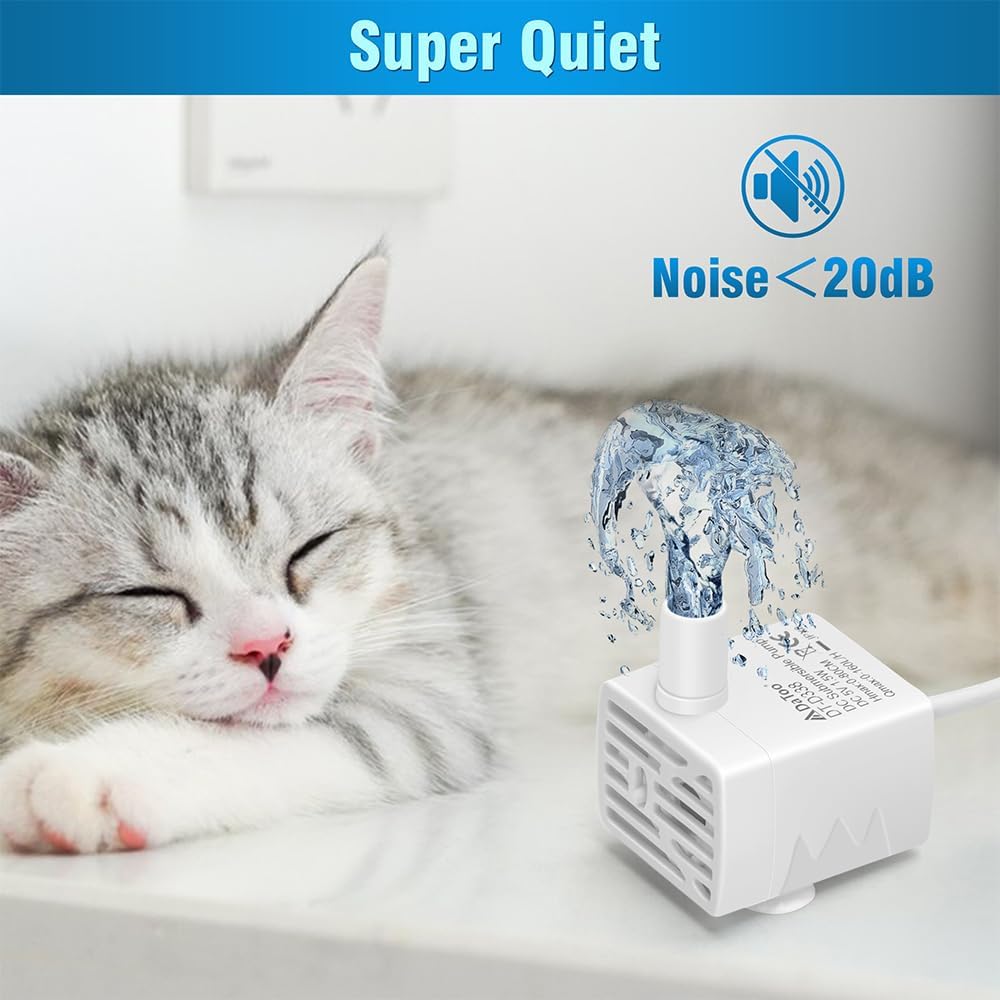 DaToo Cat Water Fountain Pump Ultra-Quiet USB 5V Submersible Pet Drinking Fountain Replacement Pump IPX8 Waterproof Cat Water Dispenser Pump