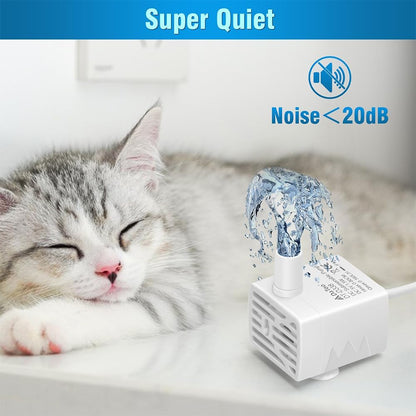 DaToo Cat Water Fountain Pump Ultra-Quiet USB 5V Submersible Pet Drinking Fountain Replacement Pump IPX8 Waterproof Cat Water Dispenser Pump