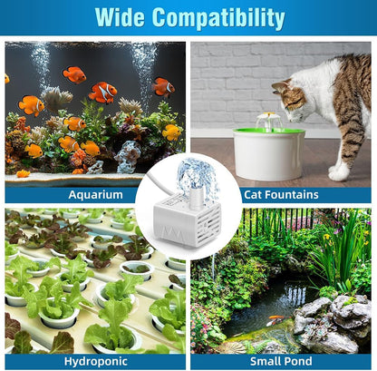 DaToo Cat Water Fountain Pump Ultra-Quiet USB 5V Submersible Pet Drinking Fountain Replacement Pump IPX8 Waterproof Cat Water Dispenser Pump