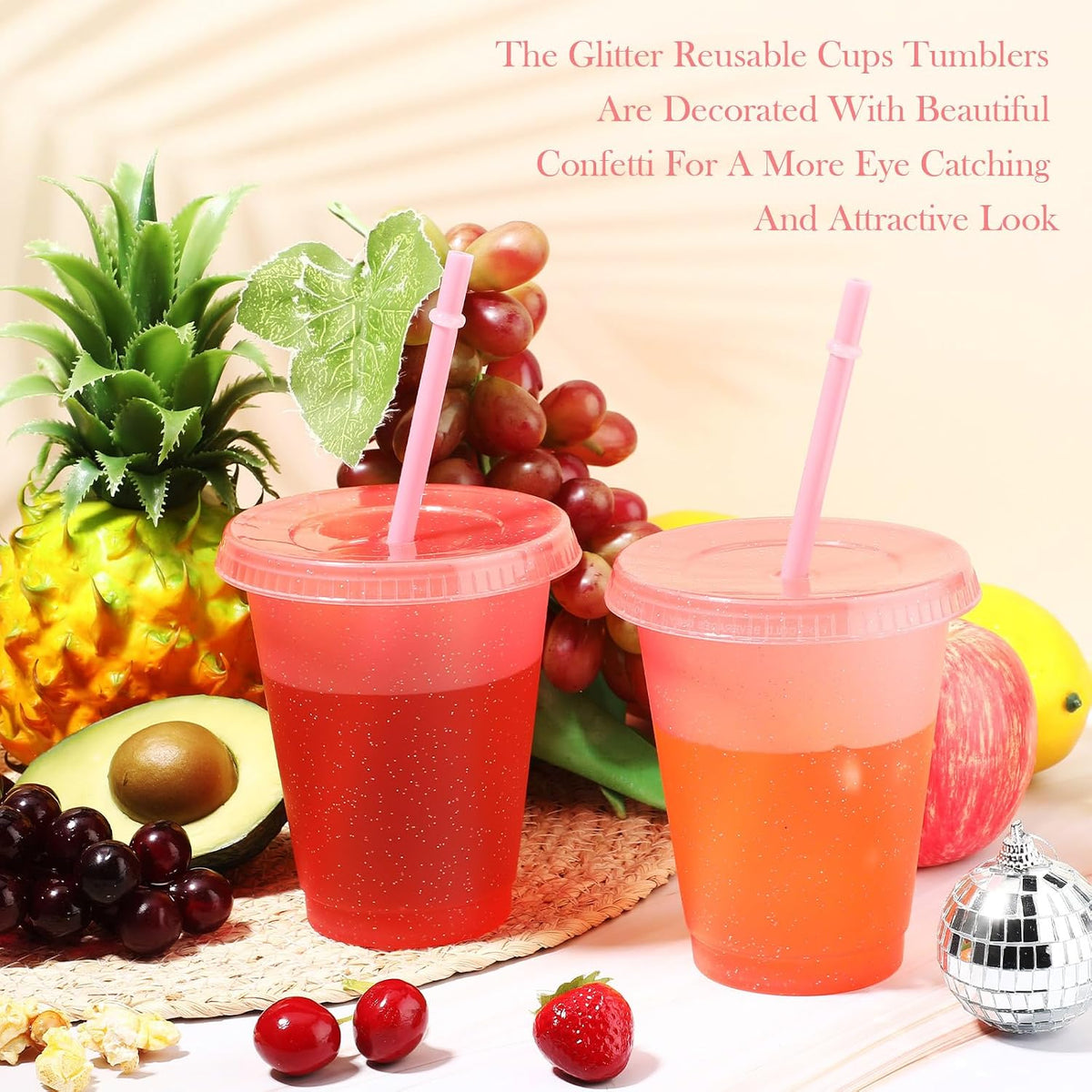 24 Pcs Plastic Cups with Lids and Straws Reusable Cups