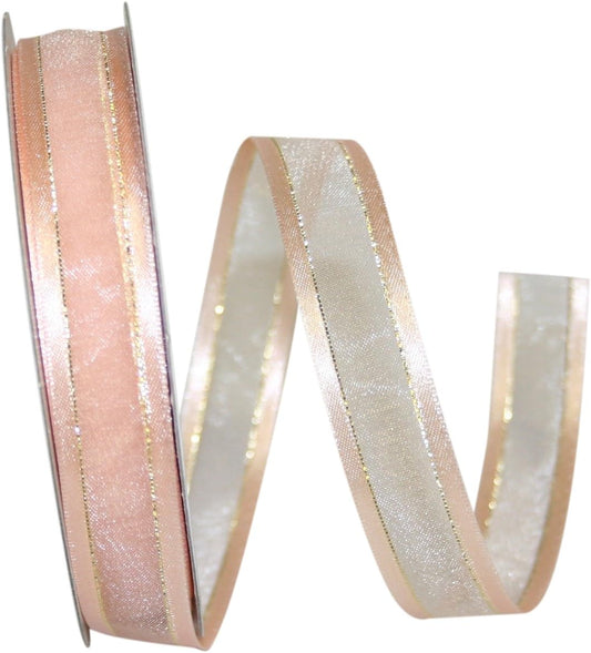 25205-062-03J Sheer Satin Edge Metallic Ribbon, 5/8 Inch X 25 Yards, Peach