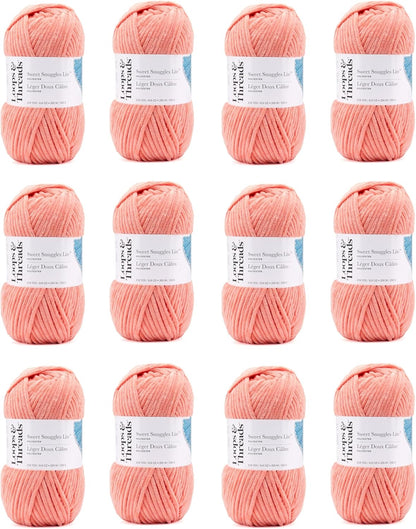 Peach Pink Sweet Snuggles Lite Yarn - Super Bulky Yarn for Knitting, Crochet, Weaving, Arts & Crafts, 12 Pack