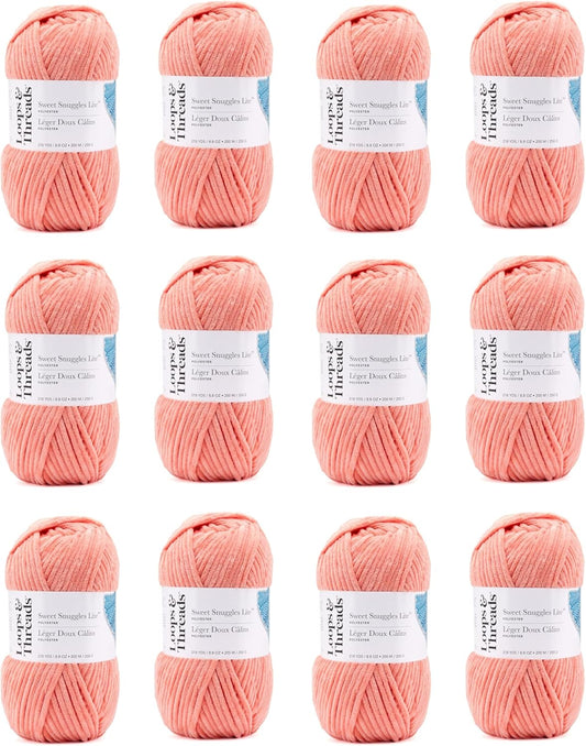 Peach Pink Sweet Snuggles Lite Yarn - Super Bulky Yarn for Knitting, Crochet, Weaving, Arts & Crafts, 12 Pack