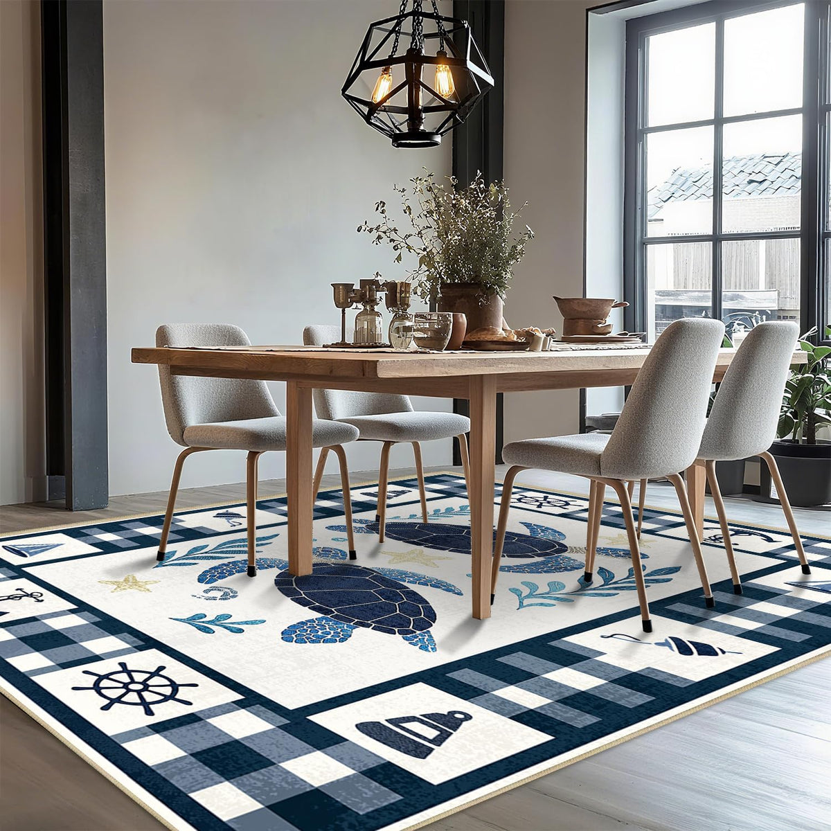 Coastal 5x7 Area Rug Nautical Sea Turtle Rugs Machine Washable