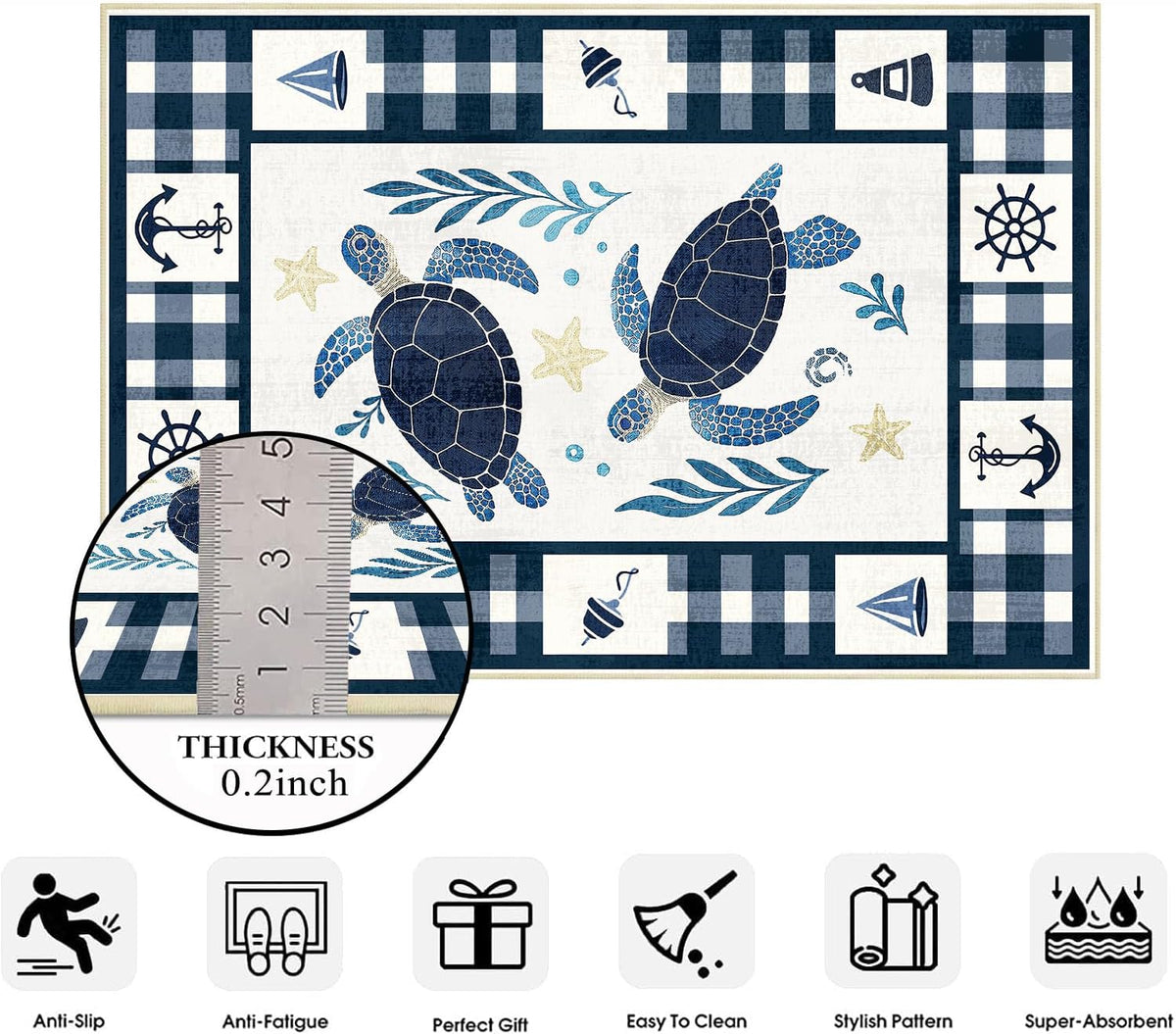 Coastal 5x7 Area Rug Nautical Sea Turtle Rugs Machine Washable