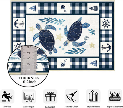 Coastal 5x7 Area Rug Nautical Sea Turtle Rugs Machine Washable
