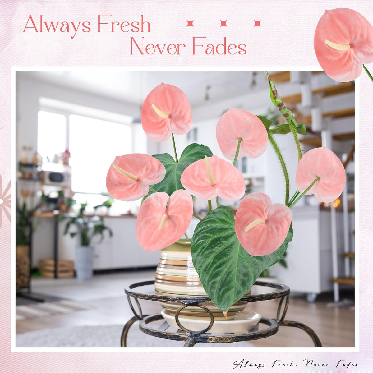 20 Pcs Artificial Anthurium Flowers 23.6 Inch, Pink