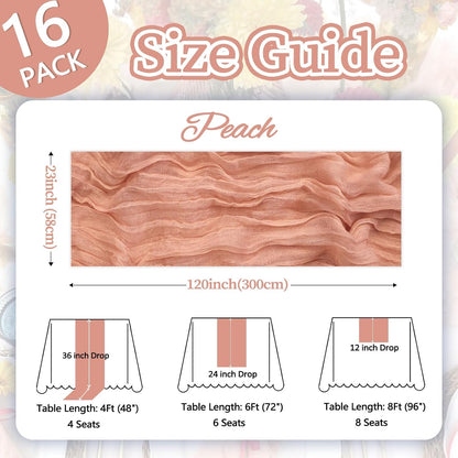 16 Pack Peach Cheesecloth Table Runner 23 x 120 Inch 10Ft