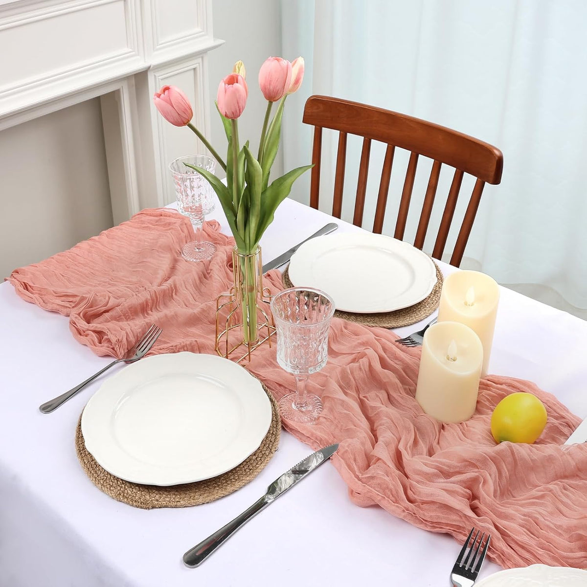 16 Pack Peach Cheesecloth Table Runner 23 x 120 Inch 10Ft