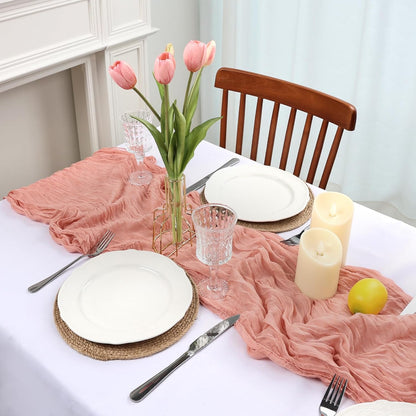 16 Pack Peach Cheesecloth Table Runner 23 x 120 Inch 10Ft