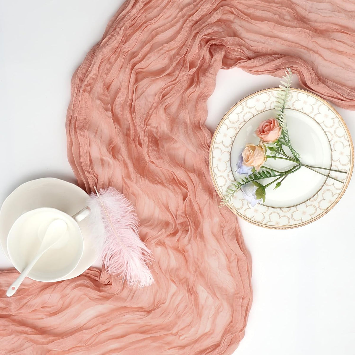 16 Pack Peach Cheesecloth Table Runner 23 x 120 Inch 10Ft