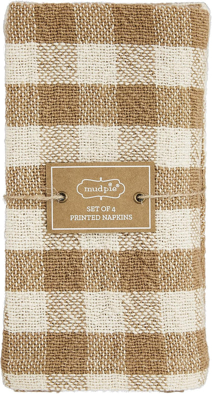 Mud Pie Harvest Check Napkin Set, Tan, 18" x 18"