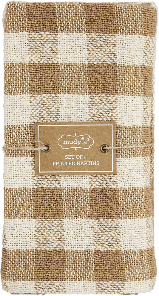 Mud Pie Harvest Check Napkin Set, Tan, 18" x 18"