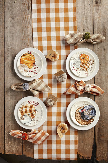 Mud Pie Harvest Check Napkin Set, Tan, 18" x 18"
