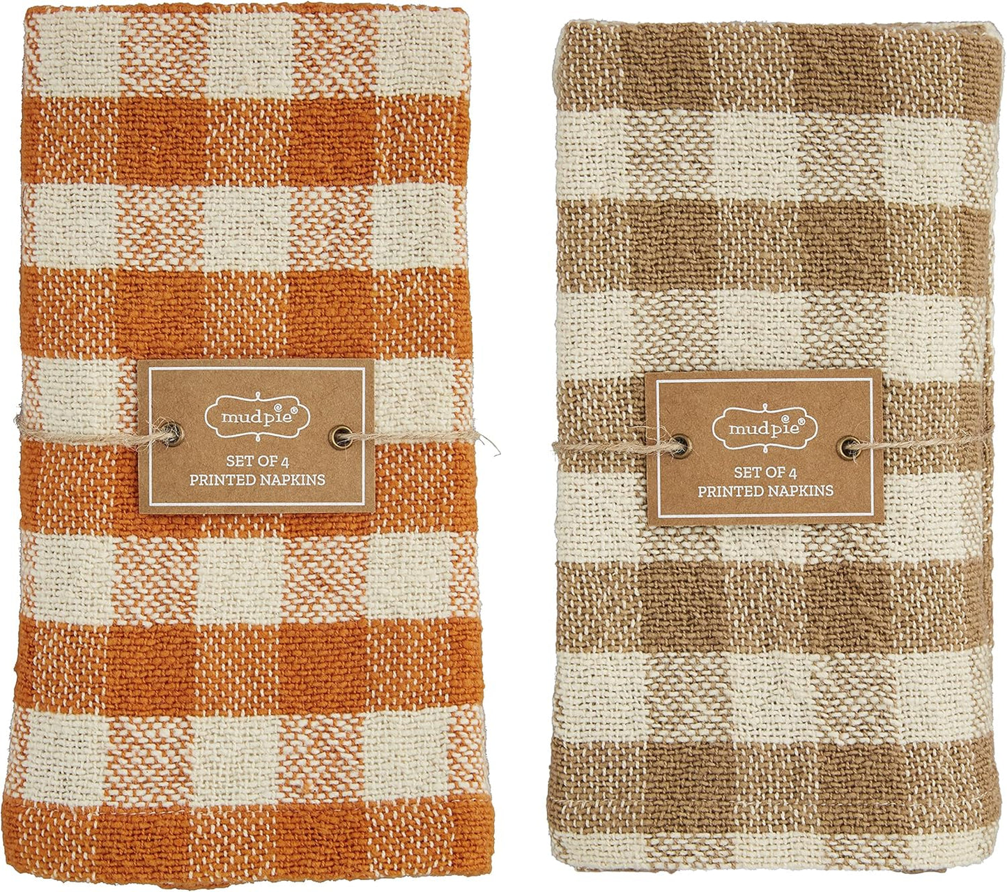 Mud Pie Harvest Check Napkin Set, Tan, 18" x 18"
