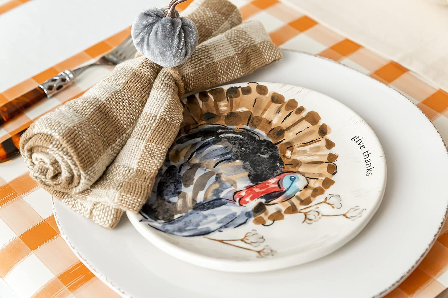 Mud Pie Harvest Check Napkin Set, Tan, 18" x 18"