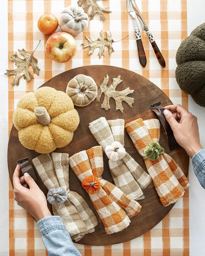 Mud Pie Harvest Check Napkin Set, Tan, 18" x 18"