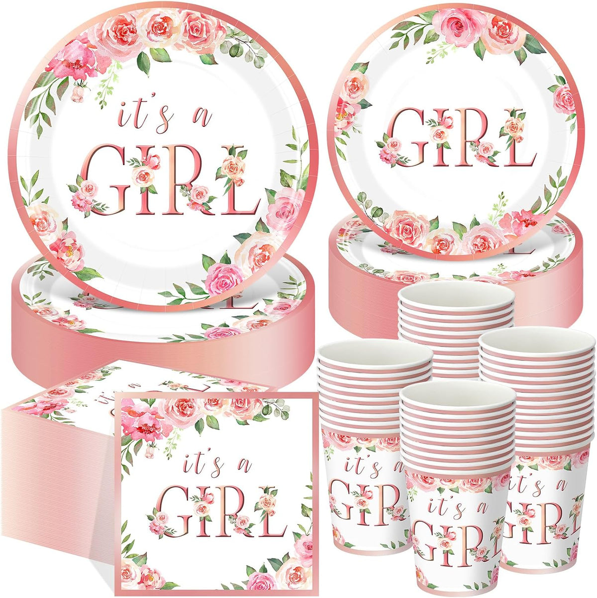 250 Pcs It's a Girl Baby Shower Decoration for Girl Serves 50