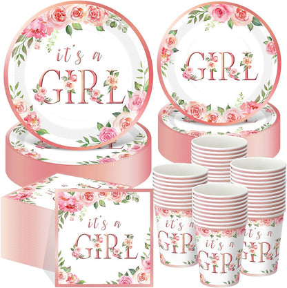 250 Pcs It's a Girl Baby Shower Decoration for Girl Serves 50