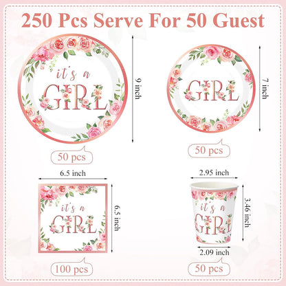 250 Pcs It's a Girl Baby Shower Decoration for Girl Serves 50
