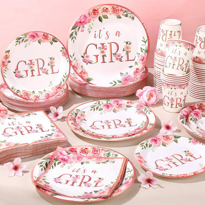 250 Pcs It's a Girl Baby Shower Decoration for Girl Serves 50