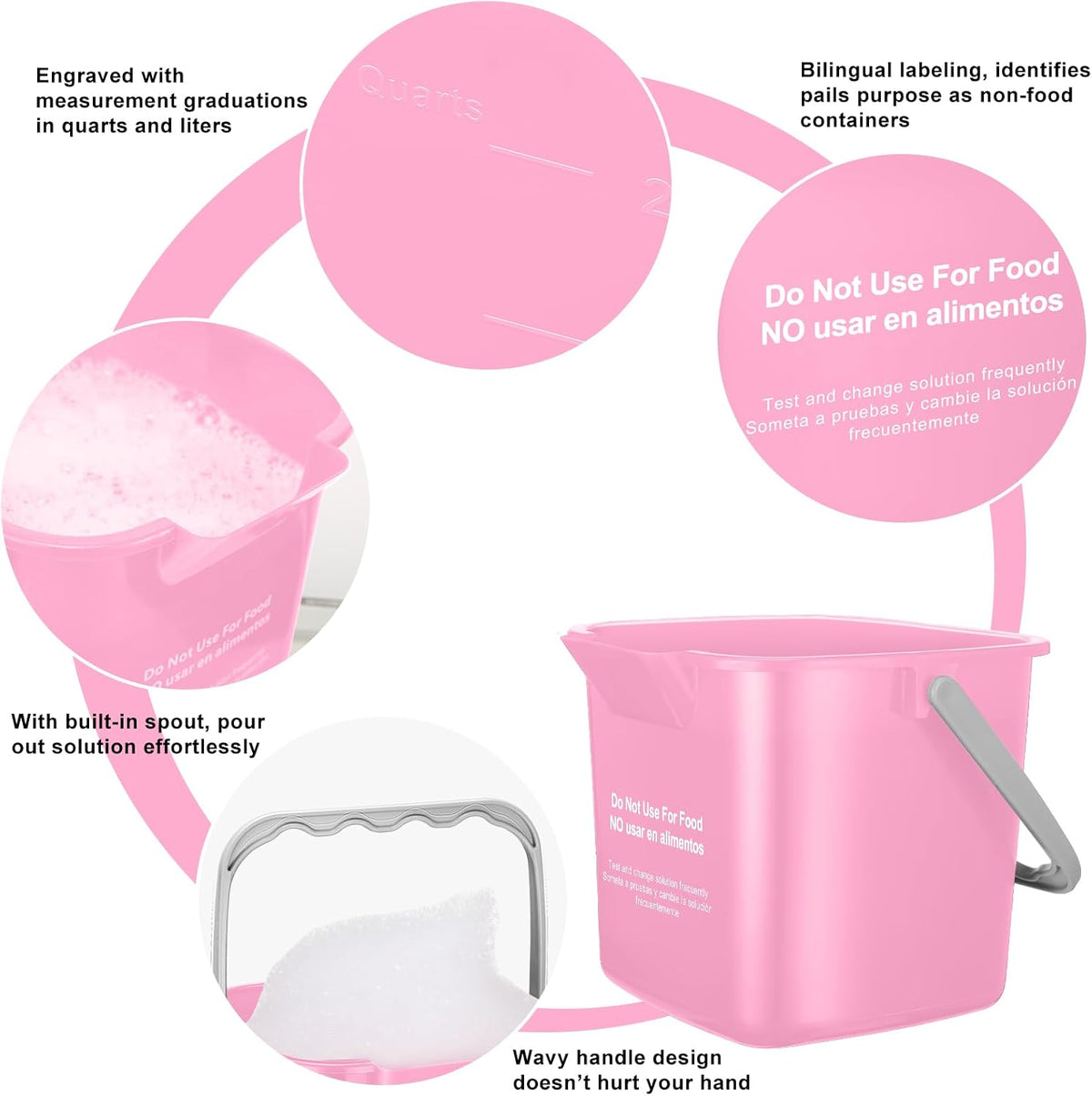 4 Pcs Cleaning Bucket 3 Qt Sanitizing Bucket,Pink