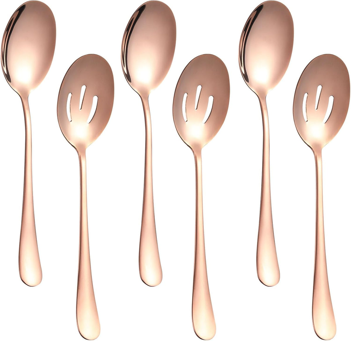 6 PCS Serving Spoons Set, 8.7 Inch Serving Spoon, Slotted Spoons, RoseGold